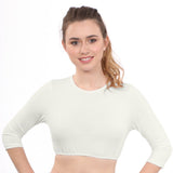 Modest Neck Cropped Layering Tank - Cotton Spandex 3/4 Sleeve Shell Top