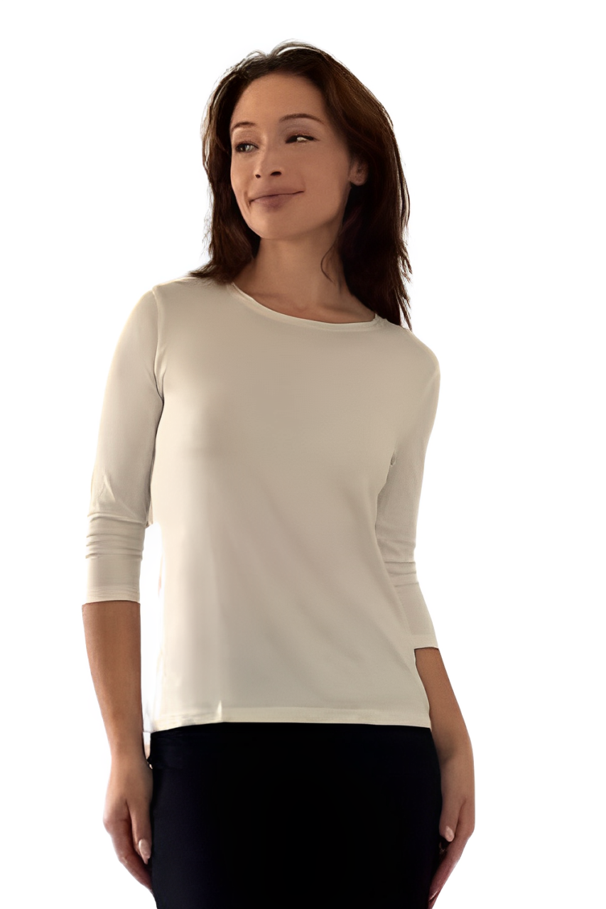 Modest 3/4 Sleeve Layering Shell with Below Collarbone Neckline