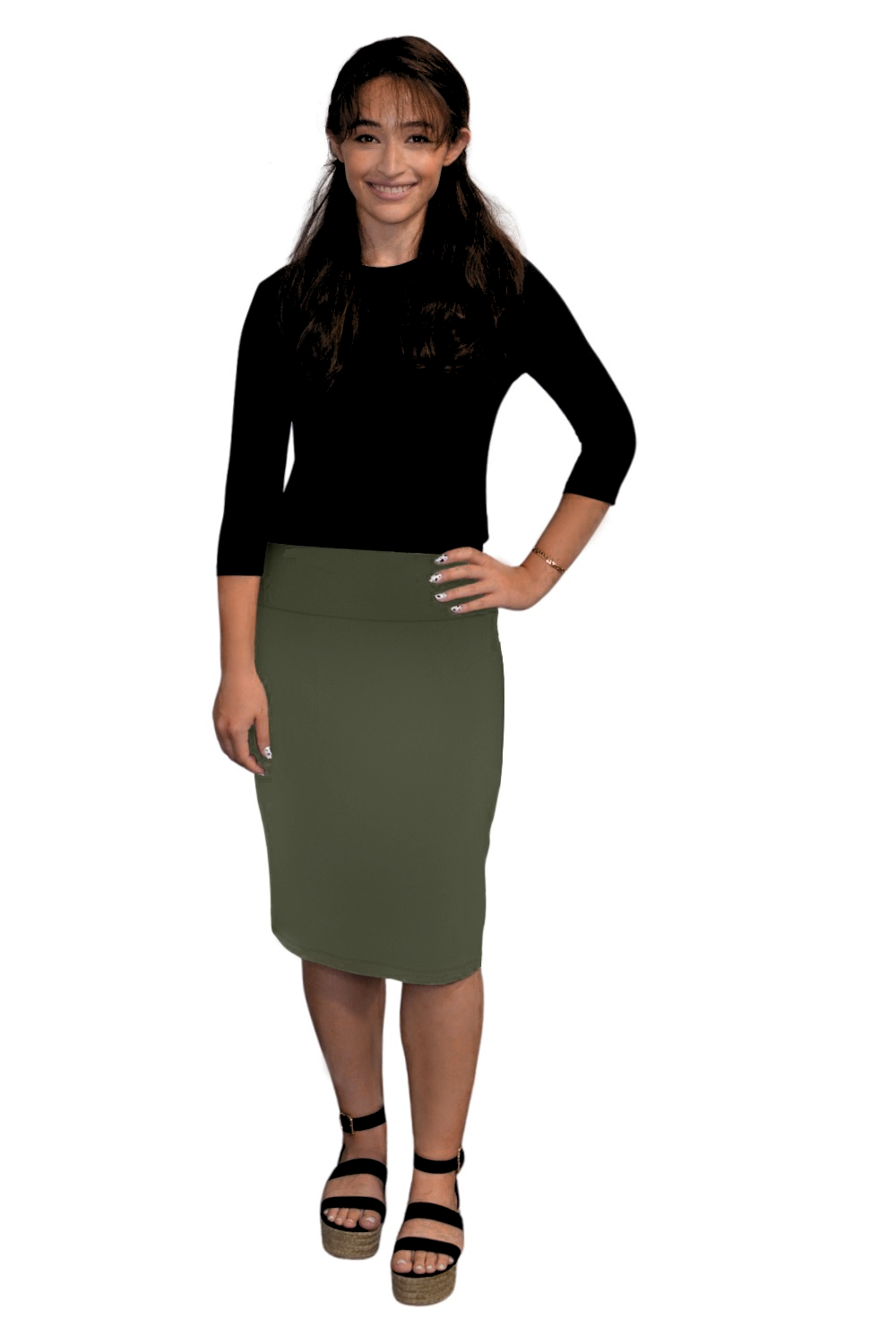 Stretch Knee Length Pencil Skirt for Women in Cotton Spandex