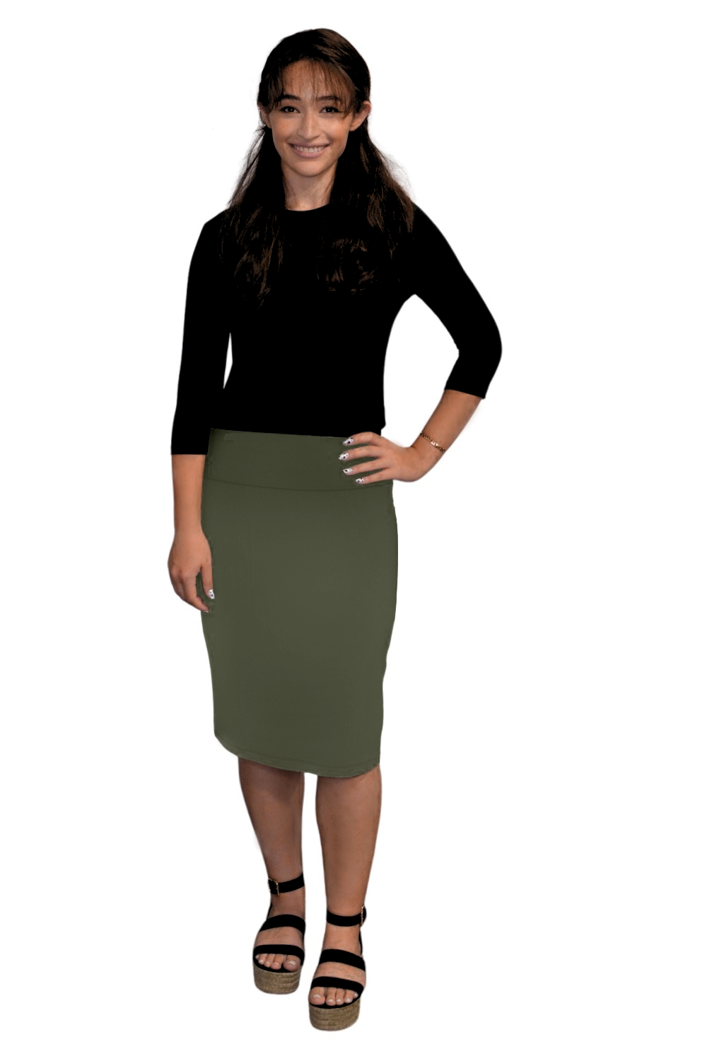 Women's Cotton Spandex Stretch Knee-Length Modest Pencil Skirt