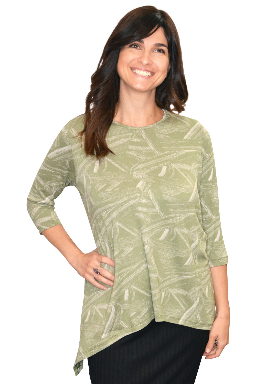 Modest Handkerchief Tunic Top - 3/4 Sleeve Comfort Flow Design