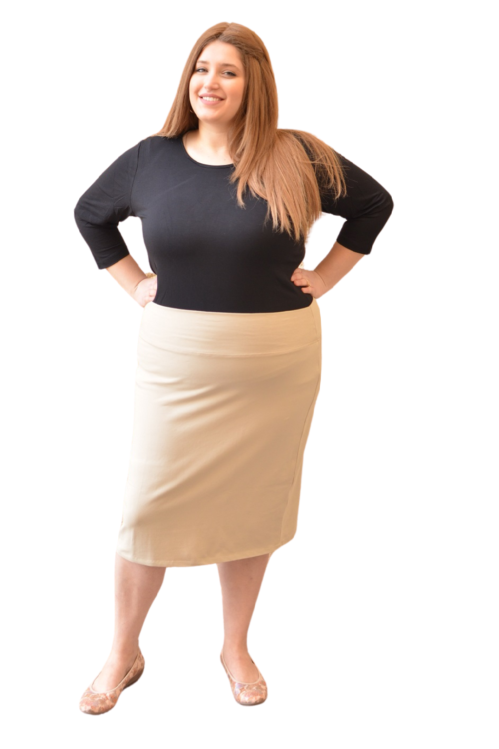 Stretch Knee Length Pencil Skirt for Women in Cotton Spandex Plus Size