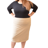 Stretch Knee Length Pencil Skirt for Women in Cotton Spandex Plus Size