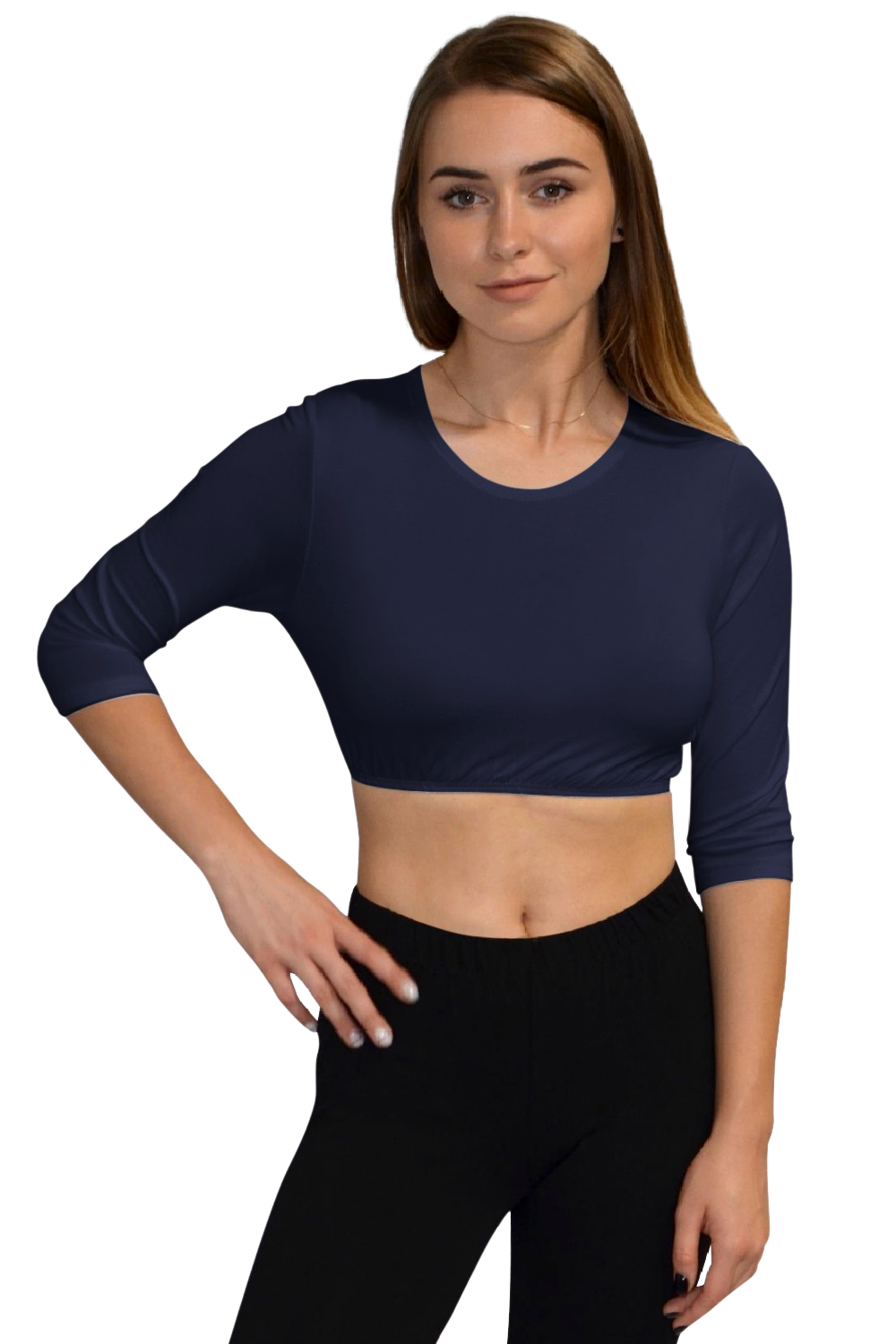 3/4 Sleeve Cropped Layering Shell in Viscose Spandex - Women's and Plus Sizes