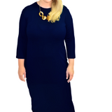 Plus Size Modest Layering Dress with 3/4 Sleeves and No Slits