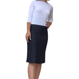 Faux Denim Knit Fitted Pencil Skirt Knee Length