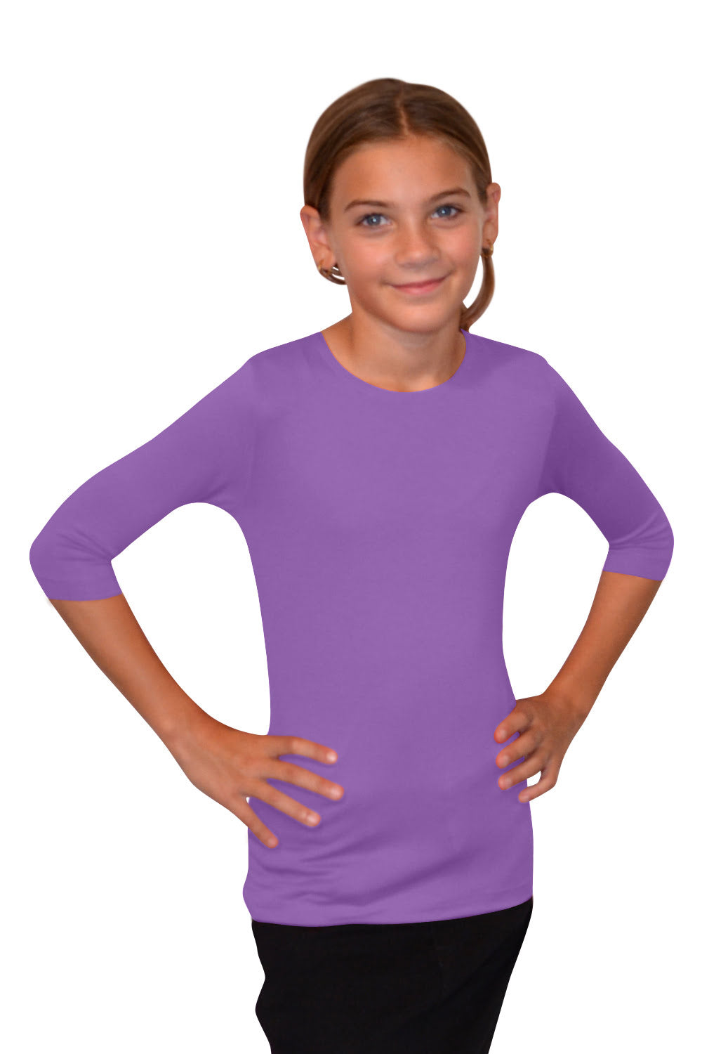 Girls' Basic Modest Crew Neck Shell Top - 3/4 Sleeve Layering Kids(Ages 5-12)