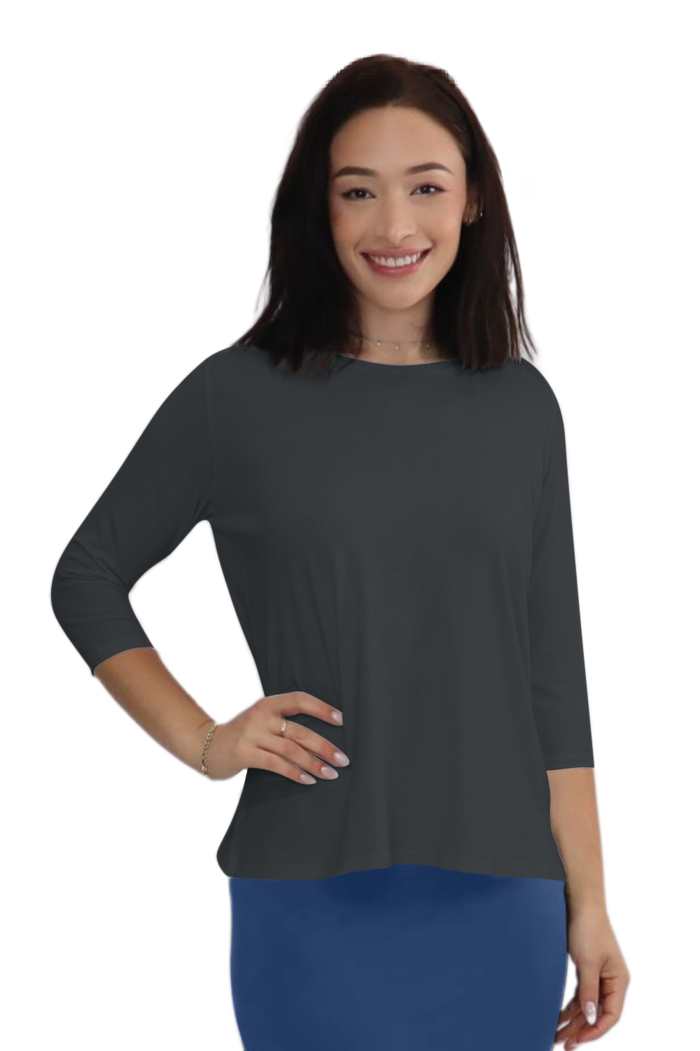 Modest Relaxed Fit 3/4 Sleeve T-Shirt with Side Slits