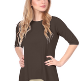 Modest Handkerchief Tunic Top - 3/4 Sleeve Comfort Flow Design - Solid Colors