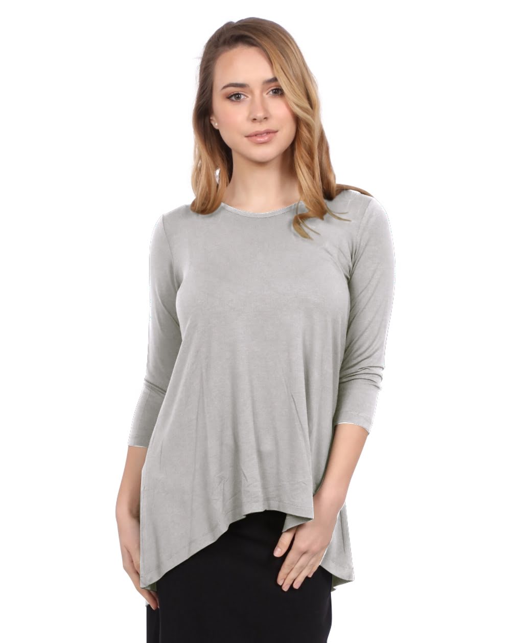 Blusa túnica discreta de manga tres cuartos con dobladillo asimétrico Hi-Lo