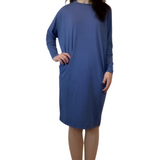 Batwing Long Sleeve Midi Dress with Pockets - Versatile Loose Fit Style