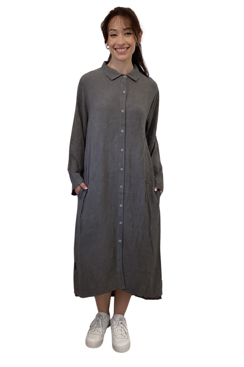 Classic Midi Shirt Dress in Soft Garment Washed Fabric