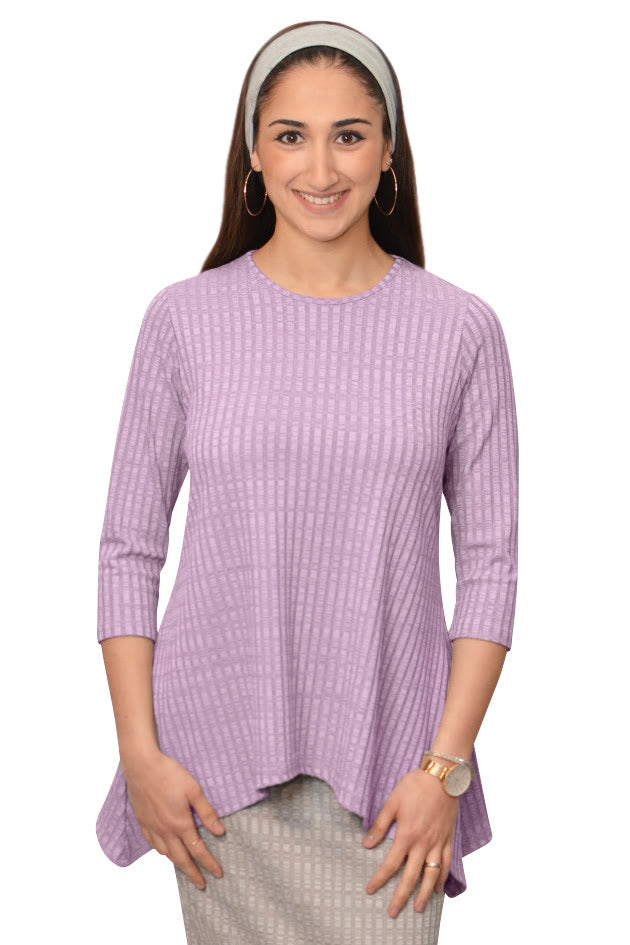 Women's 3/4 Sleeve Wide-Ribbed Handkerchief Tunic