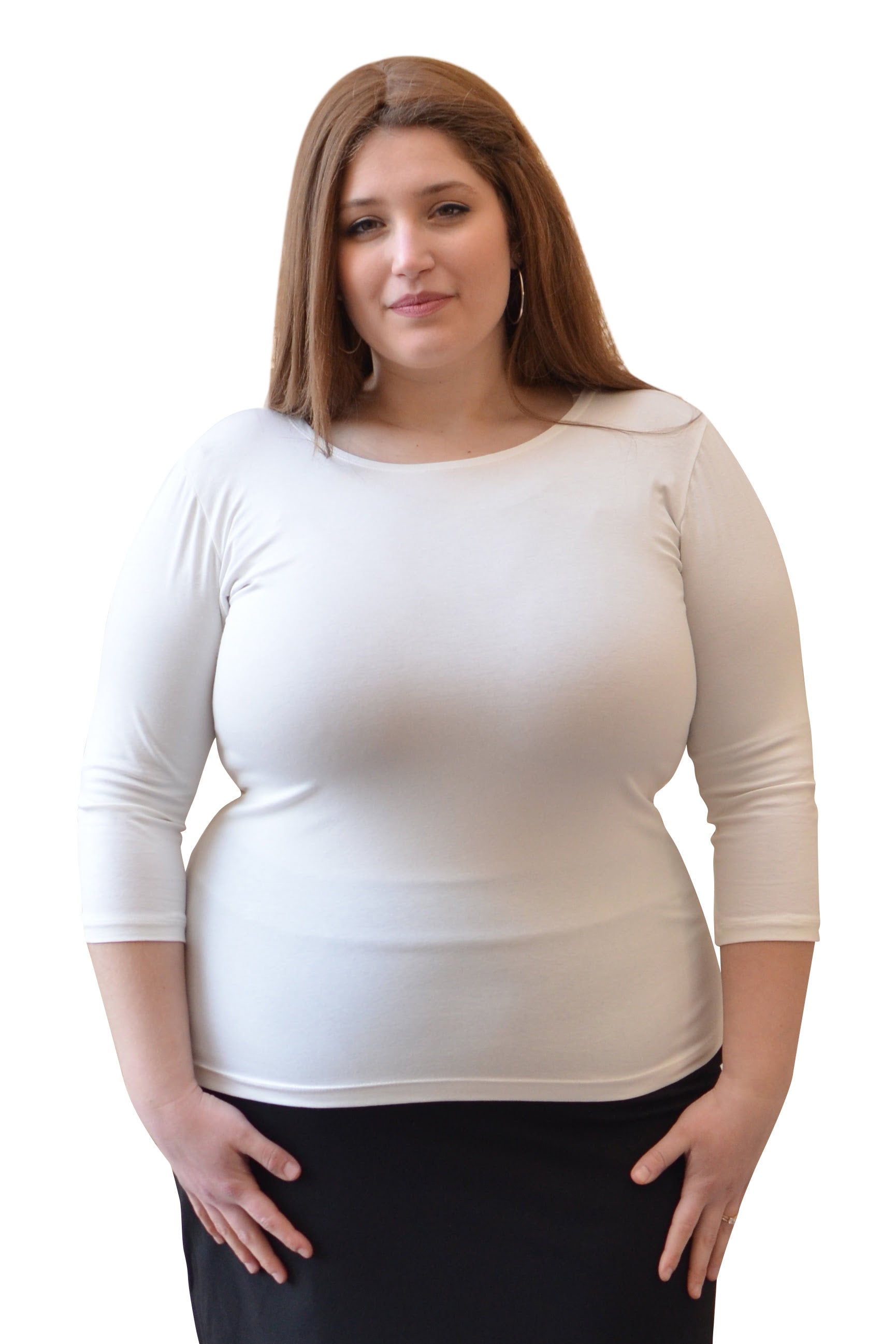 Plus Size Womens 3/4 Sleeve Layering Top - Modest Boat-neck Opening