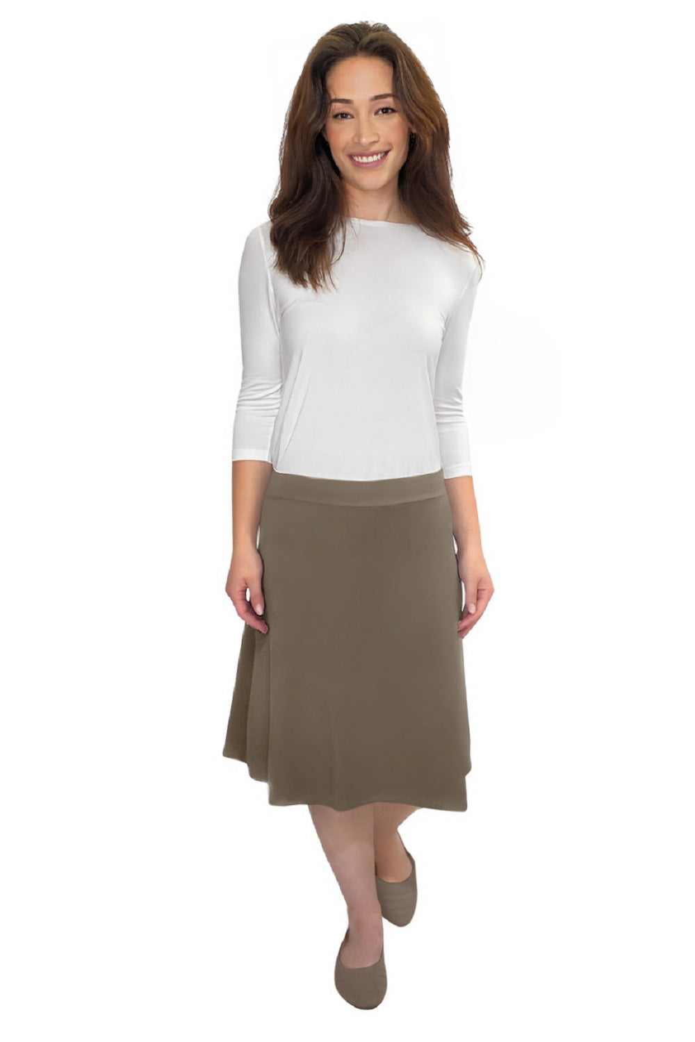 Classic A-Line Knee Length Cotton Stretch Skirt - Modest Everyday Comfort