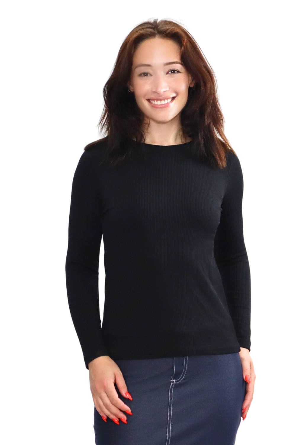 Long Sleeve Nylon Rib Fitted Top