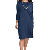 Relaxed Fit Modest 3/4 Sleeve Knee-Length Dress with Pockets