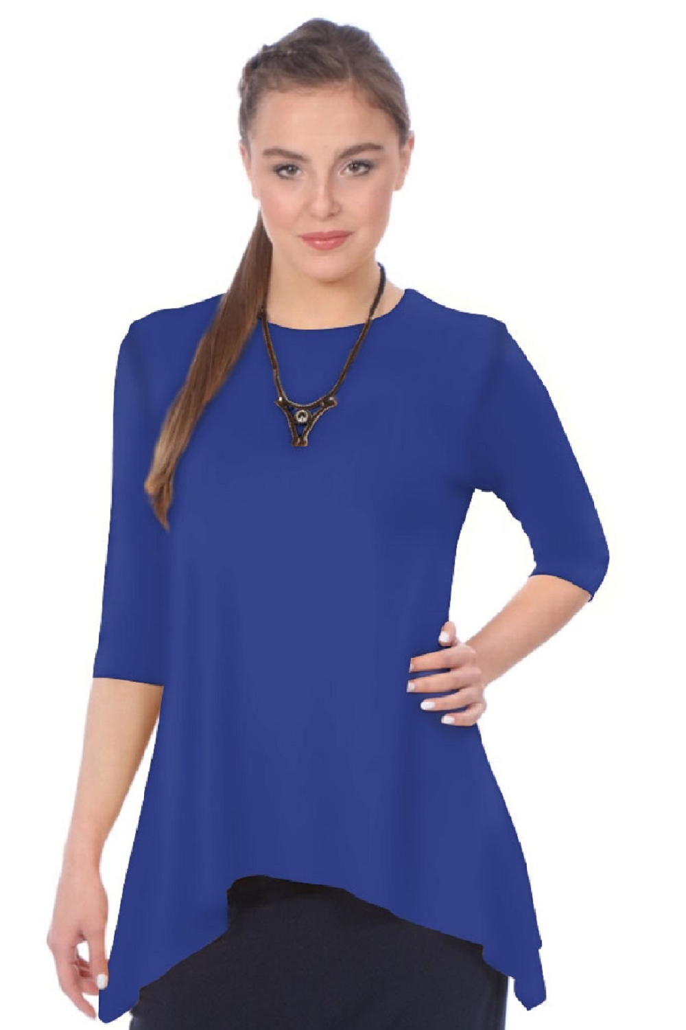 Modest Handkerchief Tunic Top - 3/4 Sleeve Comfort Flow Design