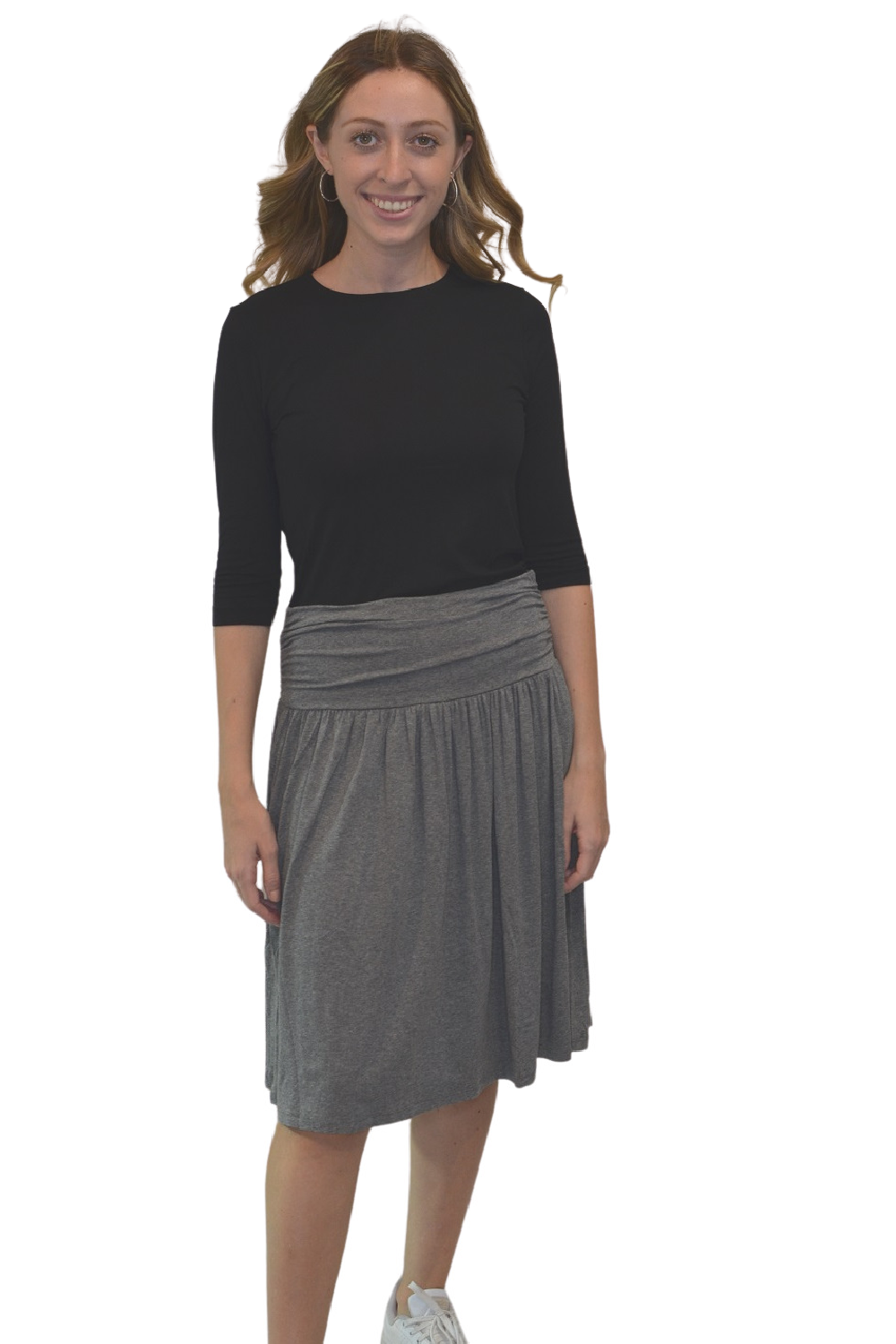 Women's Knee-Length Skirt with Ruched Waist, Gathered Style and Side Pockets