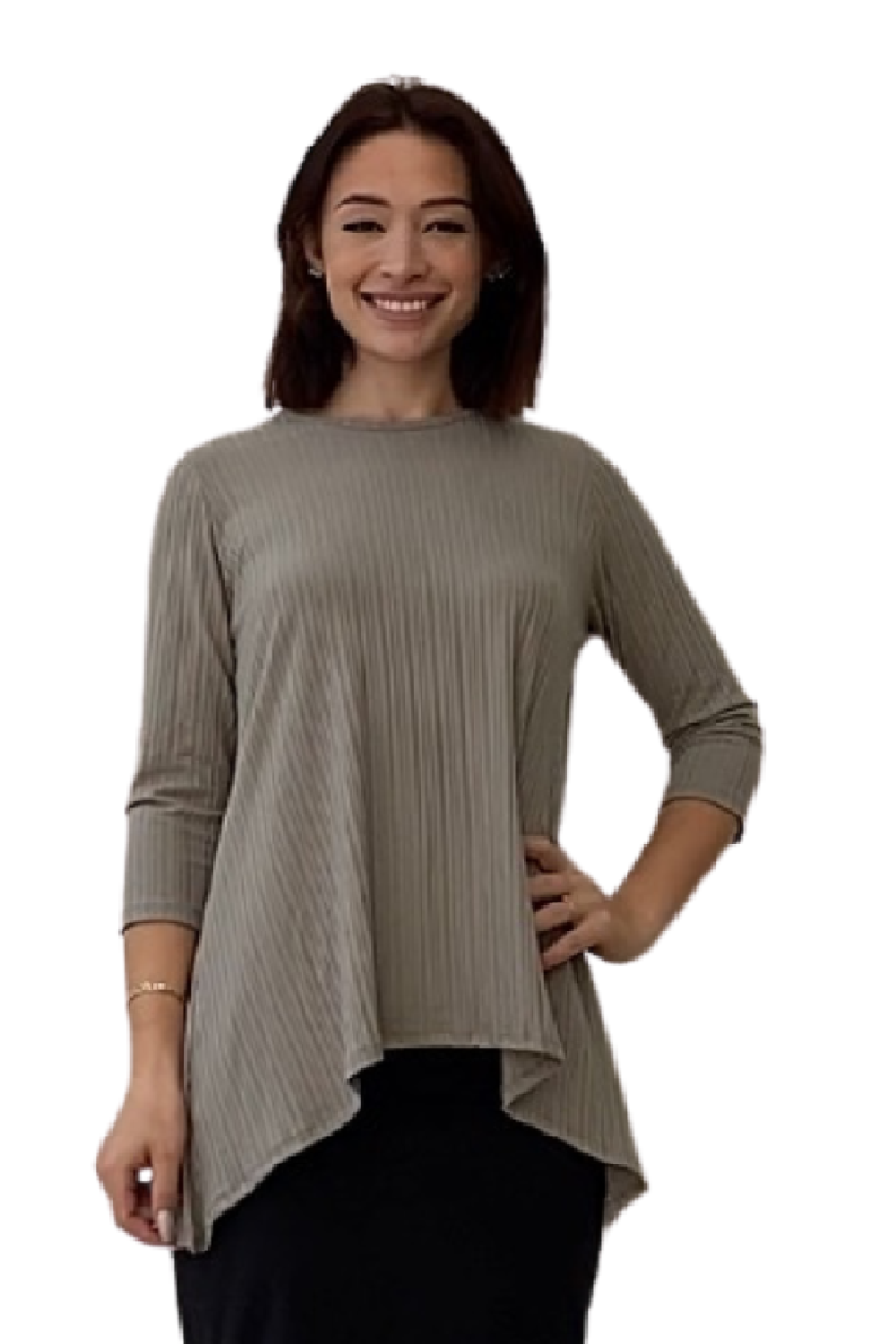 Women's Variegated Ribbed Handkerchief Tunic 3/4 Sleeve