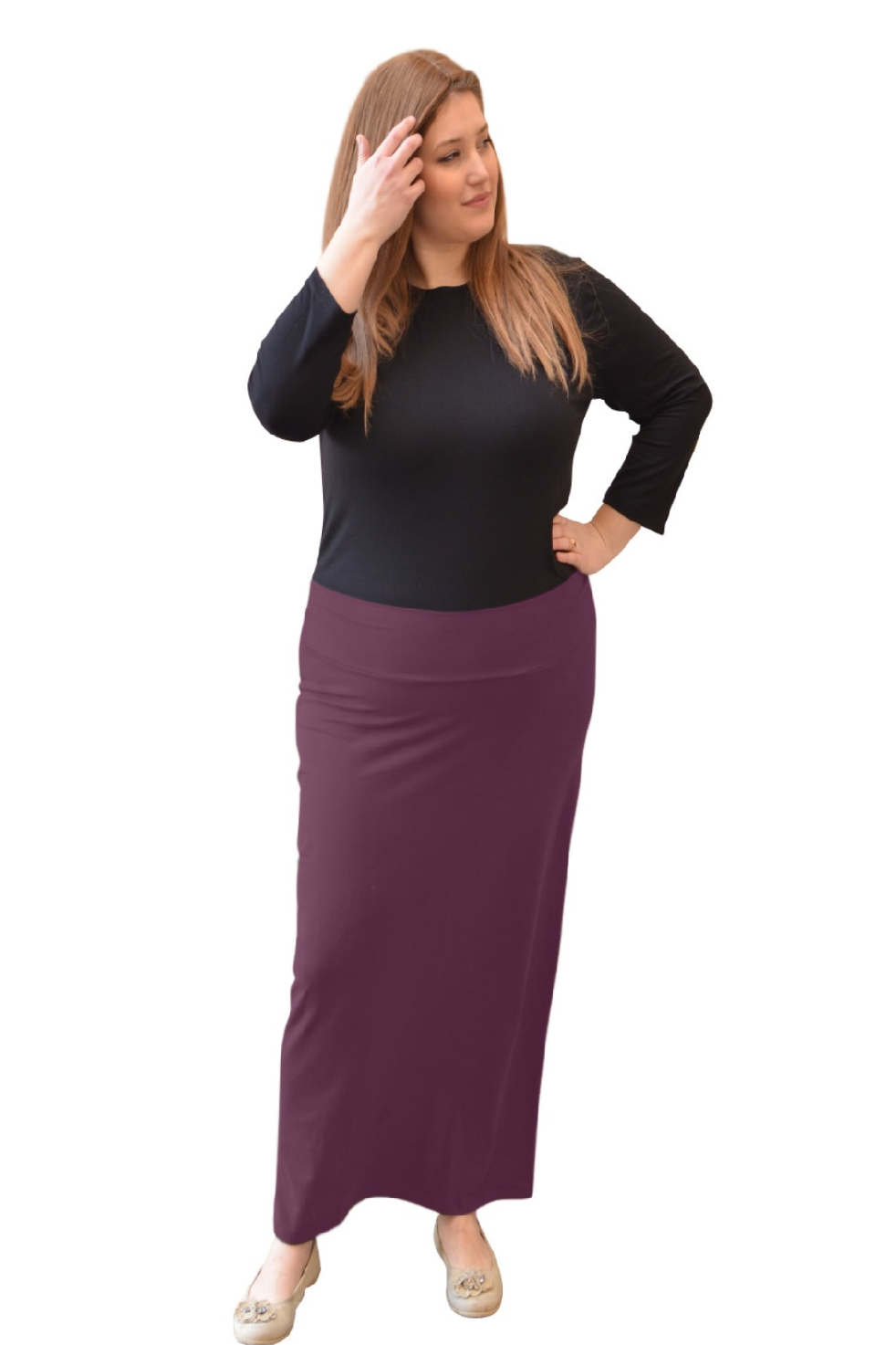 Classic Fitted  Maxi Pencil Skirt - Cotton Blend with Stretch Comfort and No Slits