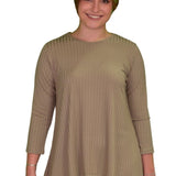 Women's 3/4 Sleeve Wide-Ribbed Handkerchief Tunic