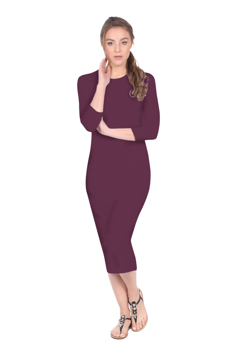 Modest Layering Dress with 3/4 Sleeves and No Slits Black / Medium Modest Layering Dress with 3/4 Sleeves and No Slits Black / Medium