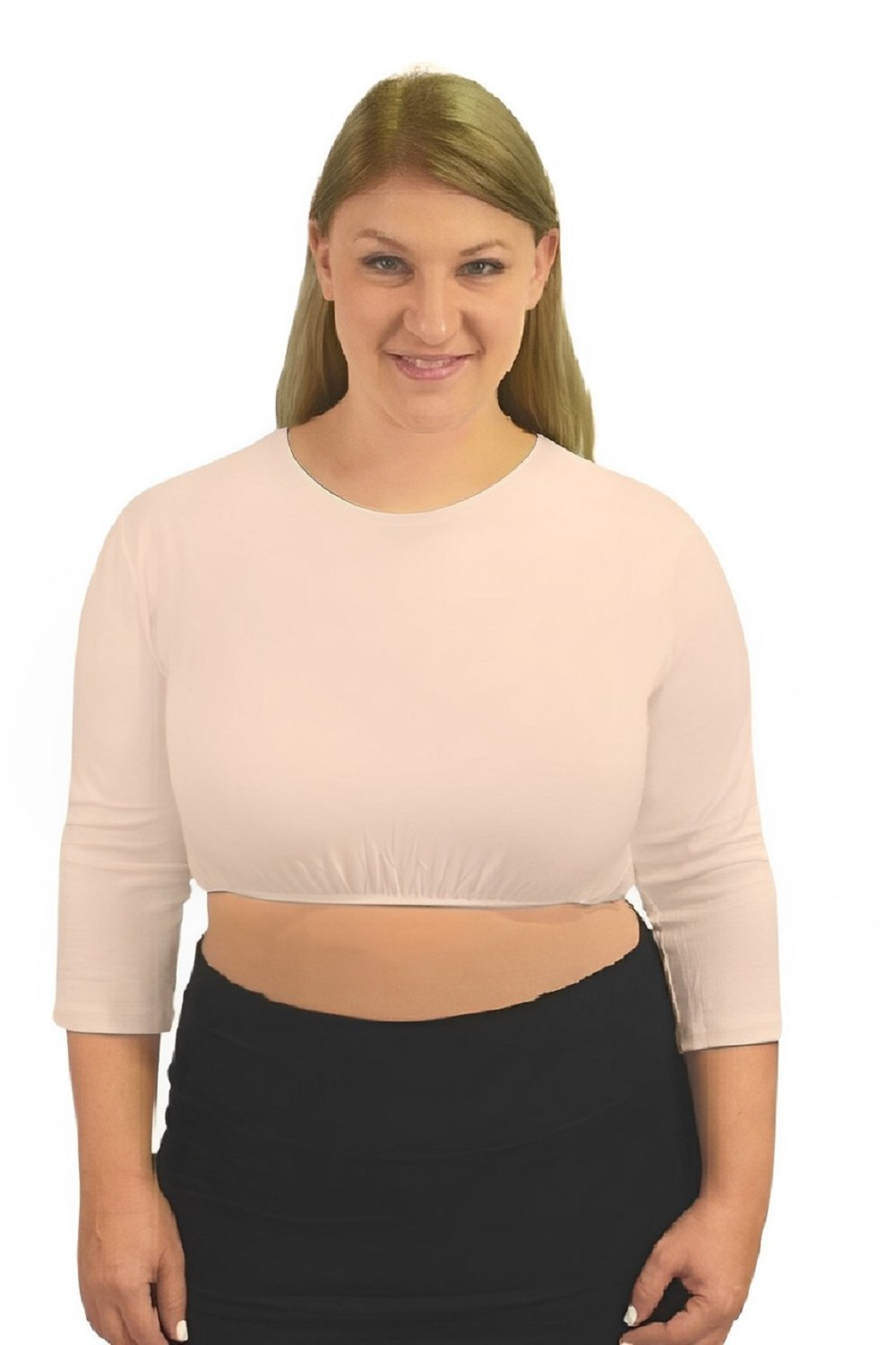 3/4 Sleeve Cropped Layering Shell in Viscose Spandex - Women's and Plus Sizes