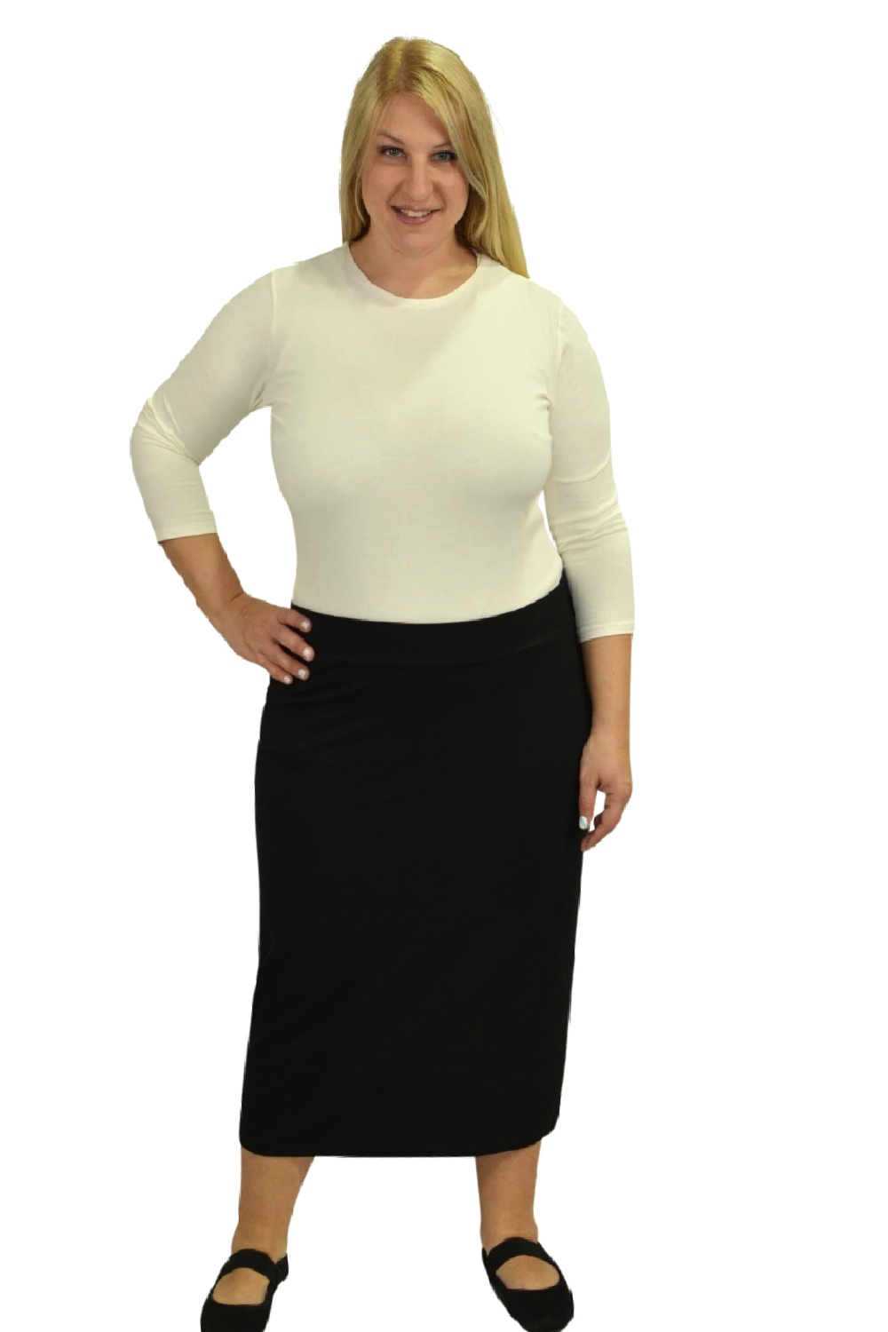 Mid-Calf Pencil Skirt Cotton Spandex Plus Size