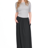 Women's Flowing Long Maxi Skirt with Pockets - Full Covered Elastic Waist