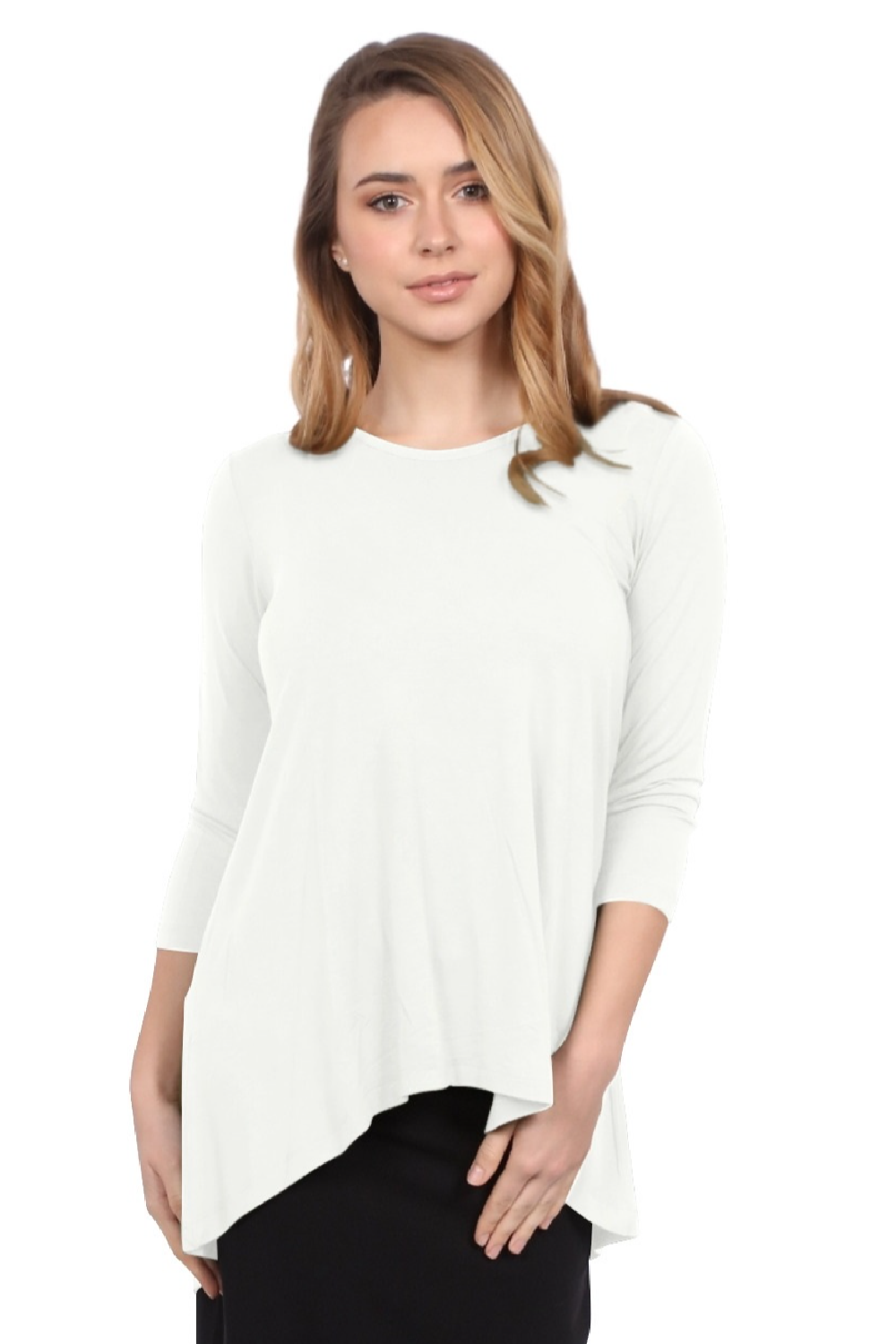 Hi-Lo Flowing 3/4 Sleeve Modest Tunic Top