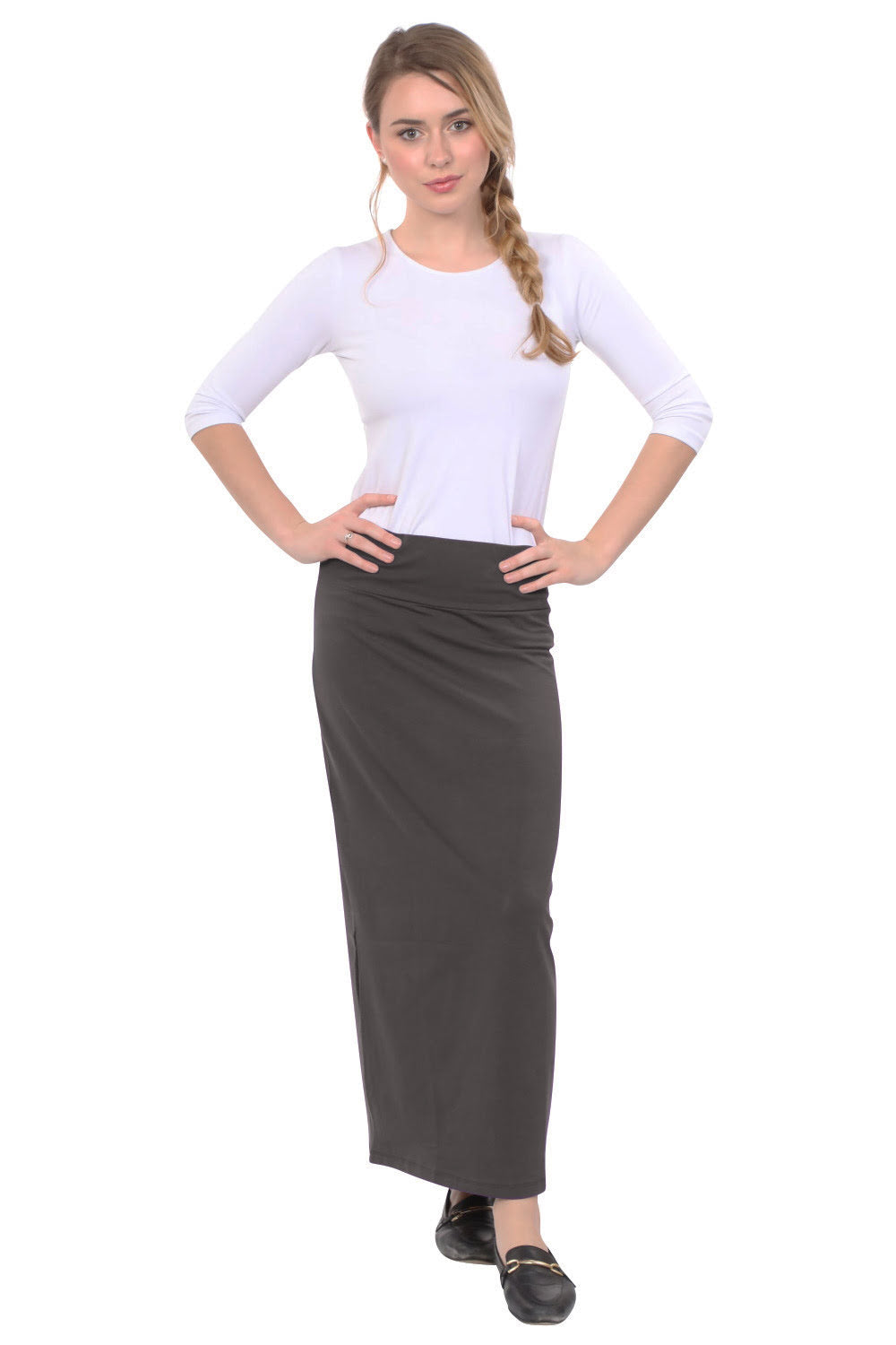 Classic Fitted Maxi Pencil Skirt - Cotton Blend with Stretch Comfort and No Slits