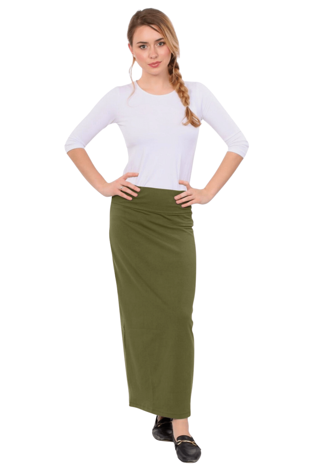 Classic Fitted  Maxi Pencil Skirt - Cotton Blend with Stretch Comfort and No Slits