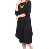 Flowing Midi Dress with 3/4 Sleeves and Dramatic Drape