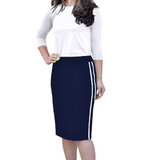 Straight Knee Length Skirt with Side Stripe for Women