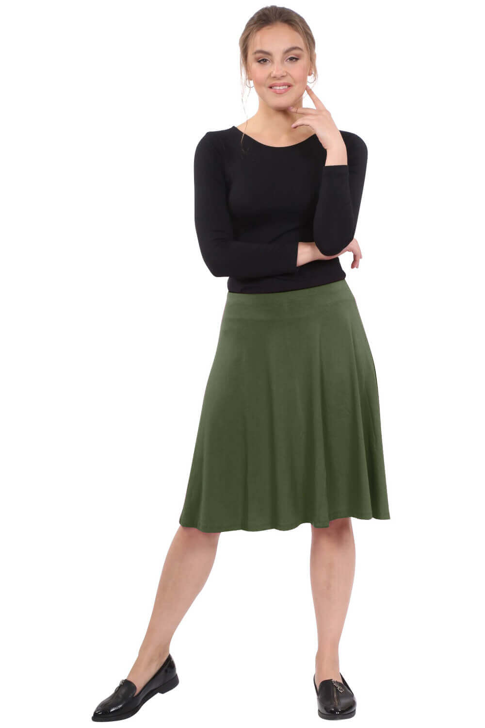 Knee Length Skater Skirt with Full A-line Cut for Women