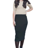 Ribbed Mid-Calf Pencil Skirt