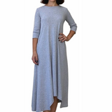 A-line Cotton Ribbed Maxi Dress - Modest Neckline,  3/4 Sleeves and Pockets