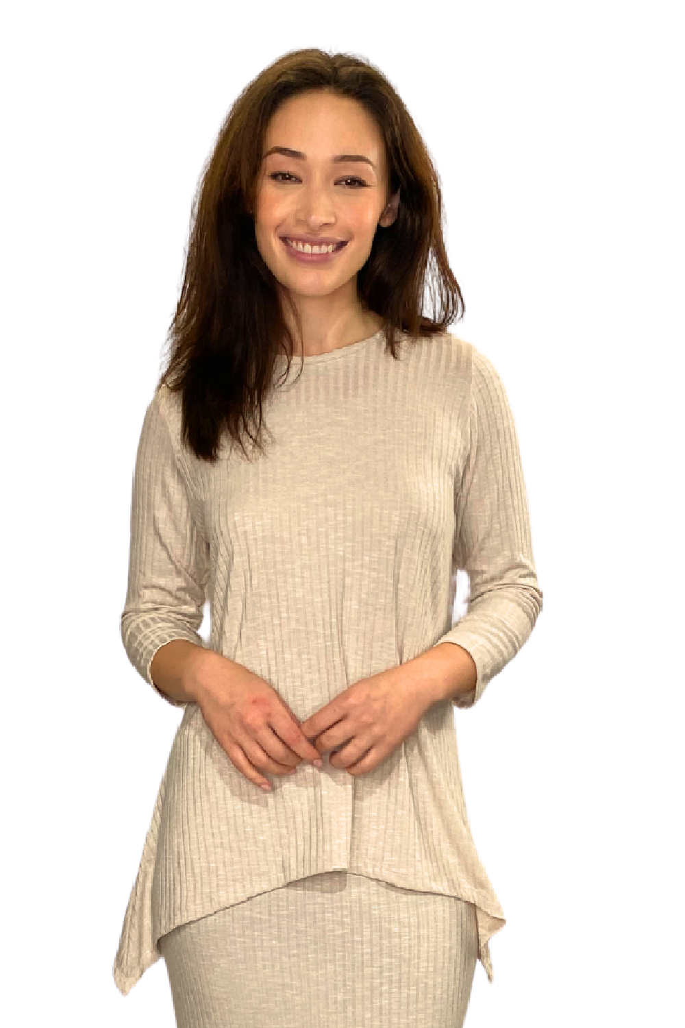 Women's 3/4 Sleeve Wide-Ribbed Handkerchief Tunic