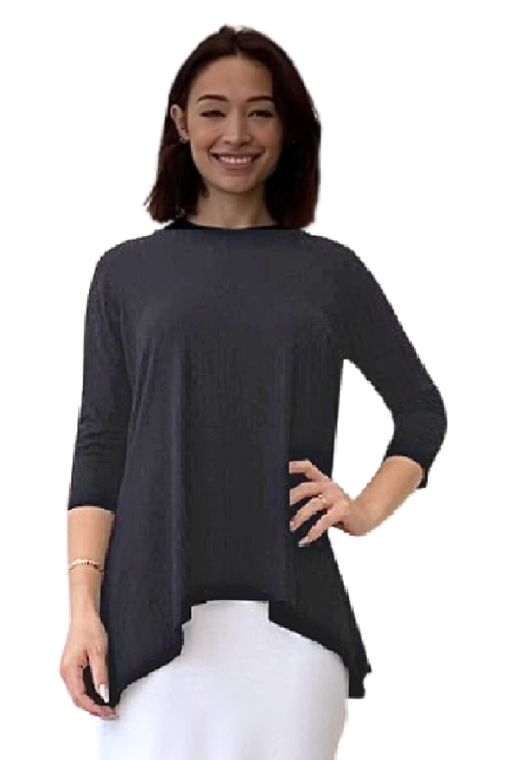 Women's Variegated Ribbed Handkerchief Tunic 3/4 Sleeve