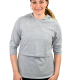 3/4 Sleeve Cotton Nursing Hoodie - Comfortable Double-Layer Tunic Top