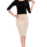 Stretch Knee Length Pencil Skirt for Women in Cotton Spandex