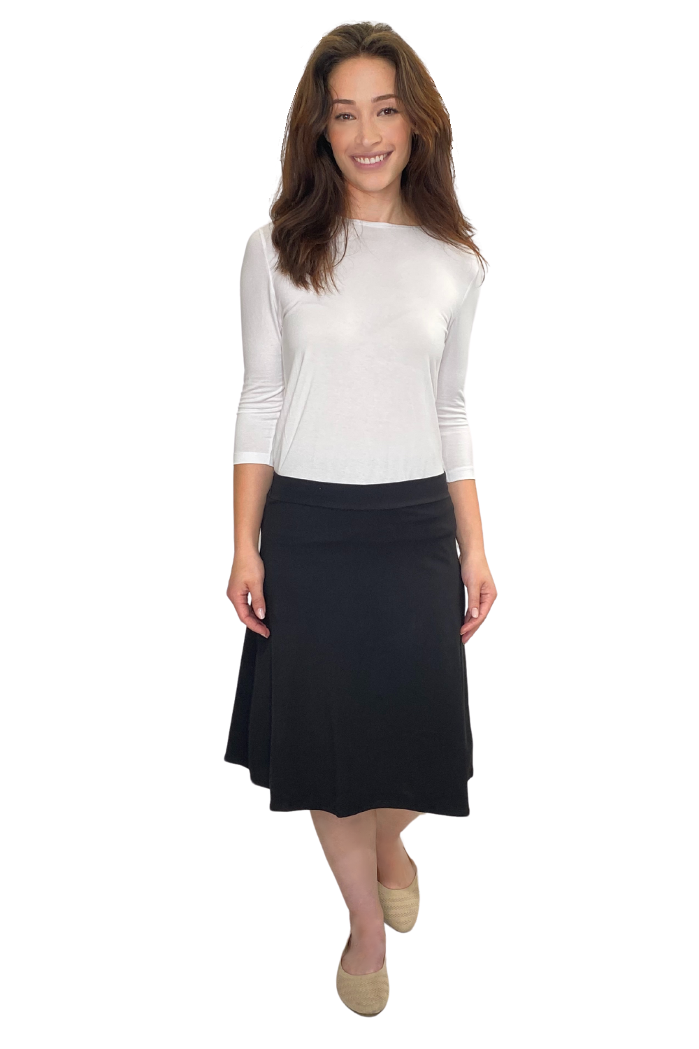 Classic A-Line Knee Length Cotton Stretch Skirt - Modest Everyday Comfort