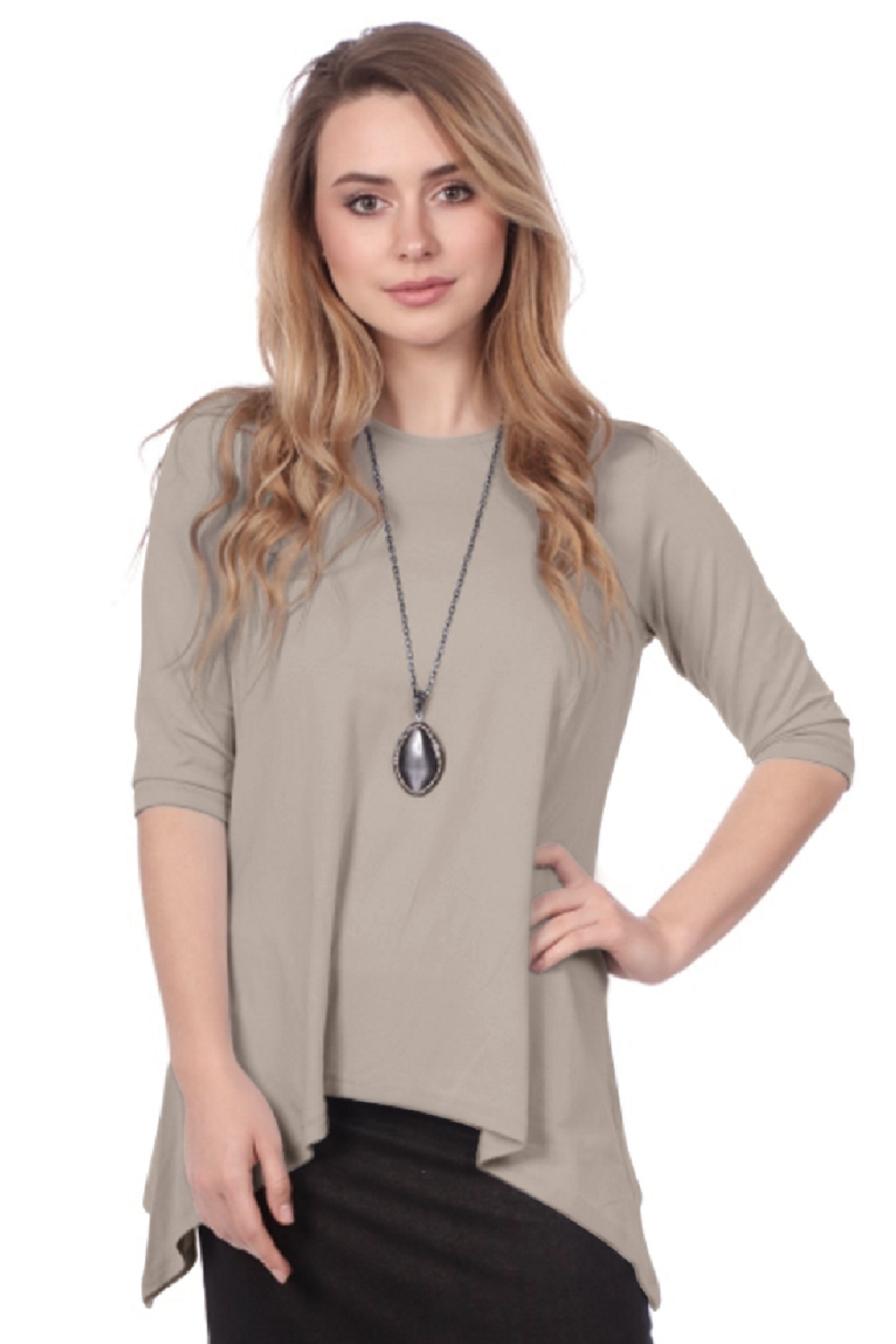 Modest Handkerchief Tunic Top - 3/4 Sleeve Comfort Flow Design