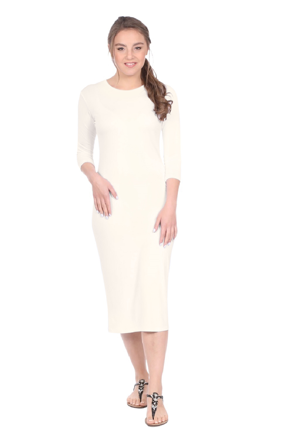 Modest Layering Dress with 3/4 Sleeves and No Slits