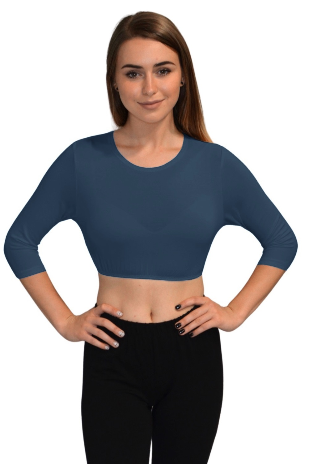 3/4 Sleeve Cropped Layering Shell in Viscose Spandex - Women's and Plus Sizes