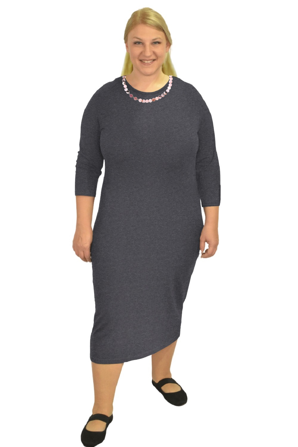 Plus Size Modest Layering Dress with 3/4 Sleeves and No Slits Kosher Casual USA Plus Size Modest Layering Dress with 3/4 Sleeves and No Slits Kosher Casual USA