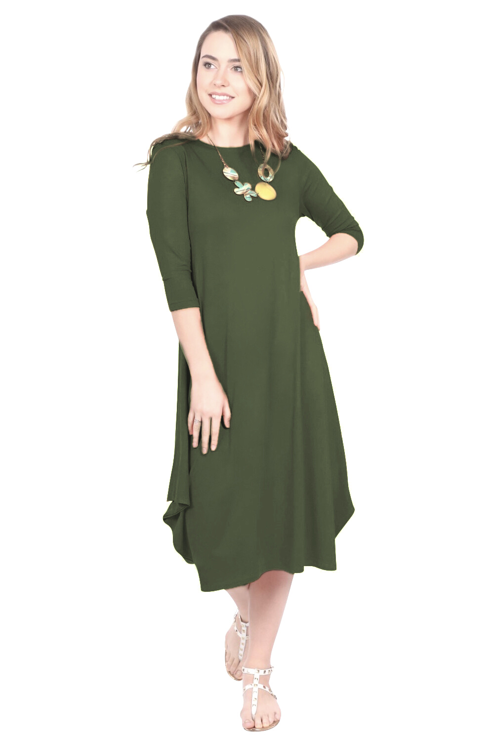 Long 3/4 Sleeve Draping Dress