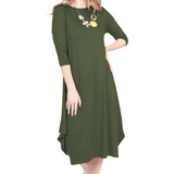 Flowing Midi Dress with 3/4 Sleeves and Dramatic Drape