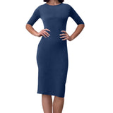 Modest Neckline Elbow-Length Sleeves Fitted Layering Dress